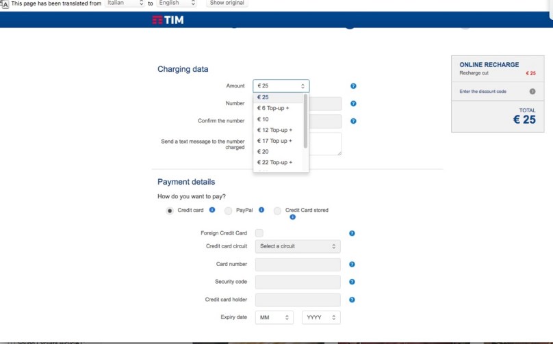 TIM RECHARGE SELECT AMMOUNT